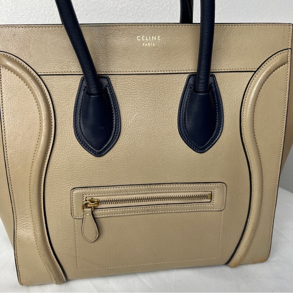 Celine Medium Luggage Bi-Color Beige Tan & Navy Blue Tote - Authentic - Picture 3 of 13